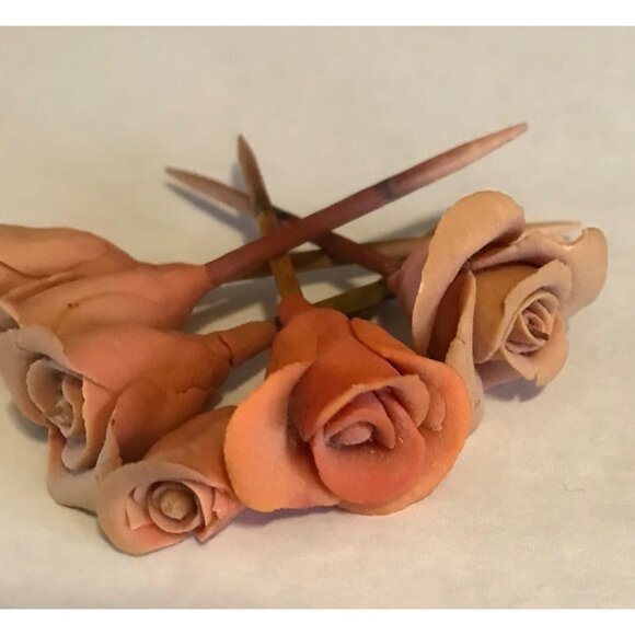 Handcrafted Clay Rose Cupcake Toppers On Toothpicks 2 1/2" Set of 6 - Picture 4 of 6